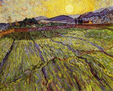  field - Enclosed field with rising sun Vincent van Gogh scenery